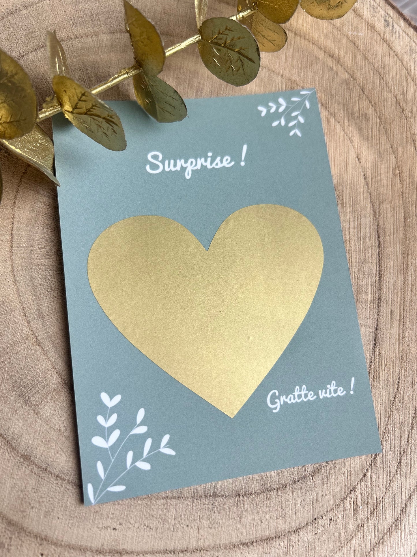 Carte à gratter personnalisable pour annonce grossesse, demande témoin/marraine… (texte 100% personnalisable) VERT SAUGE