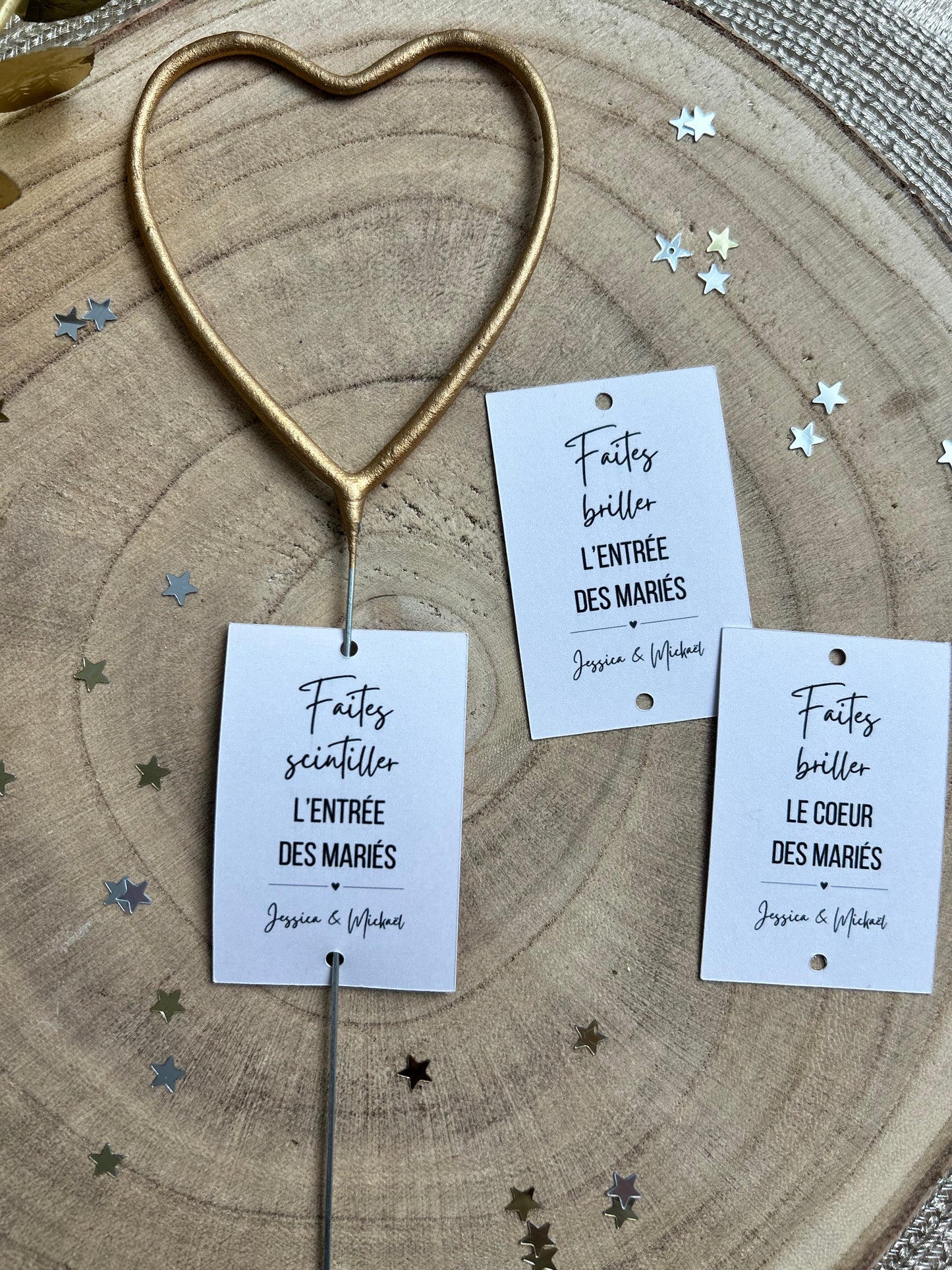 Etiquettes cierge magique / bâton étincelle mariage « faites scintiller l’entrée des mariés » personnalisable