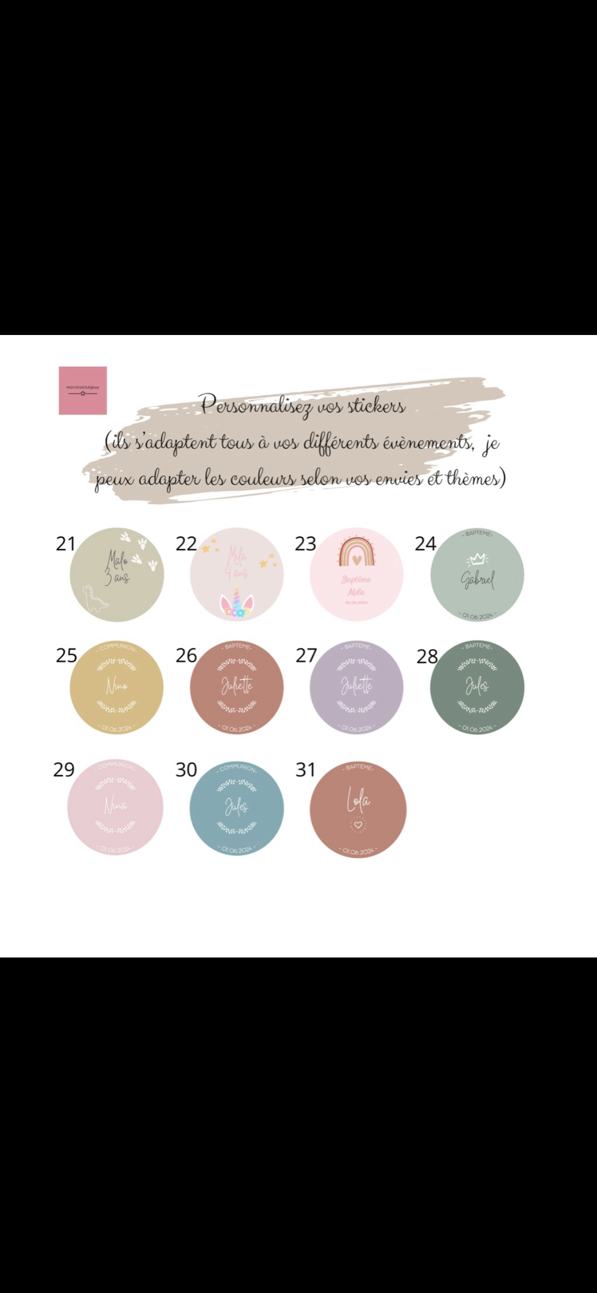 Stickers autocollants personnalisés individuellement / marque place / 4 cm