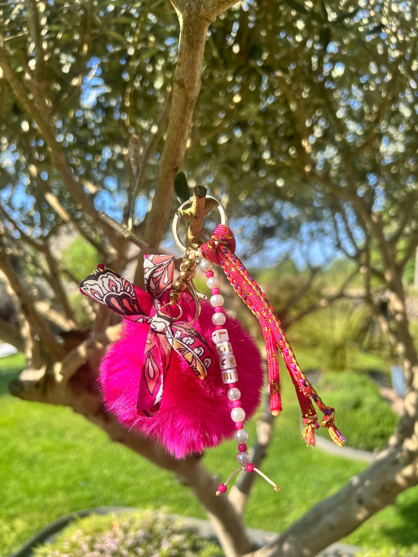 Porte clef / grigri de sac rose