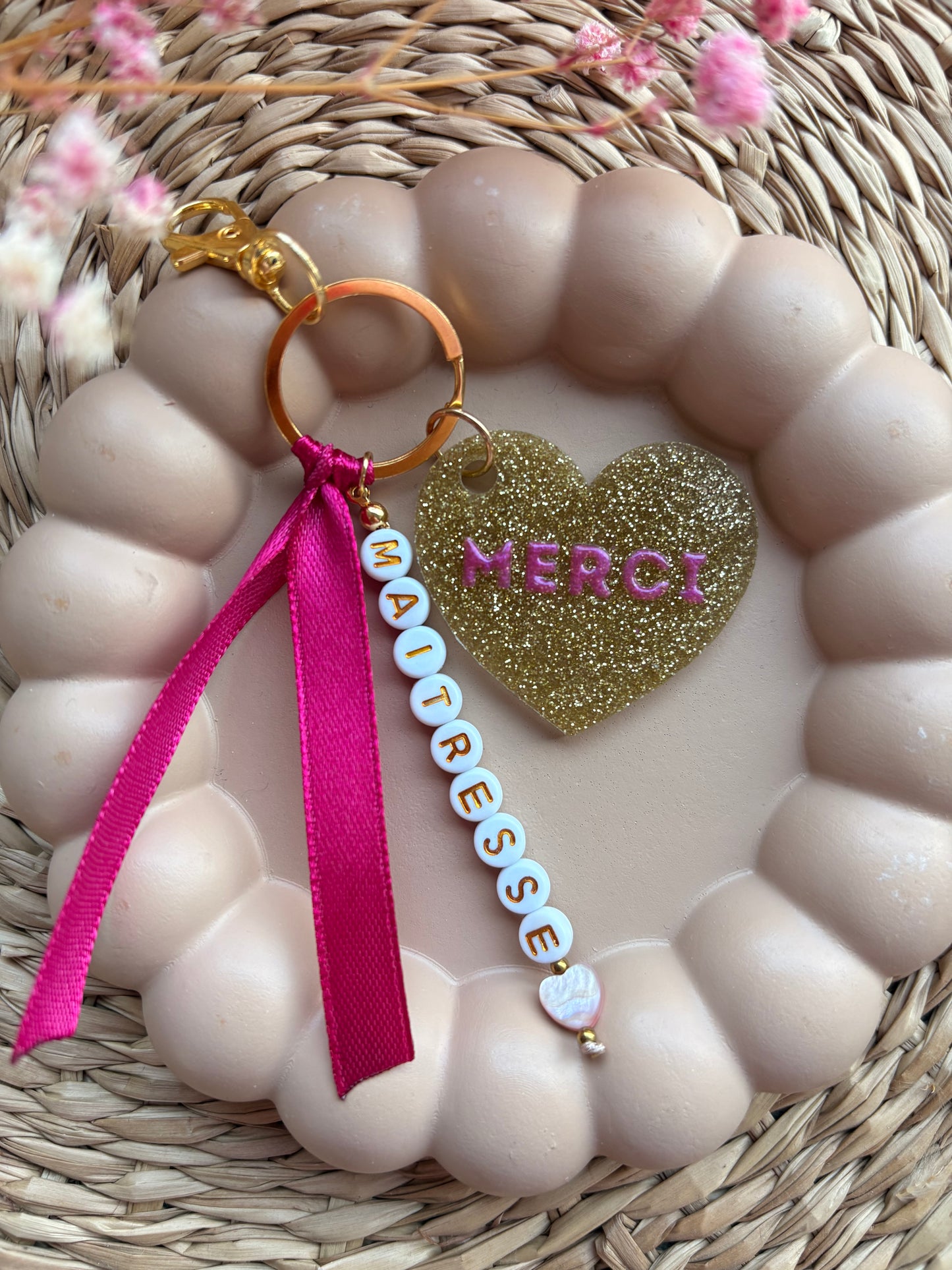 Porte clés Merci personnalisable cadeau fin d’année scolaire (nounou, atsem, maîtresse…)