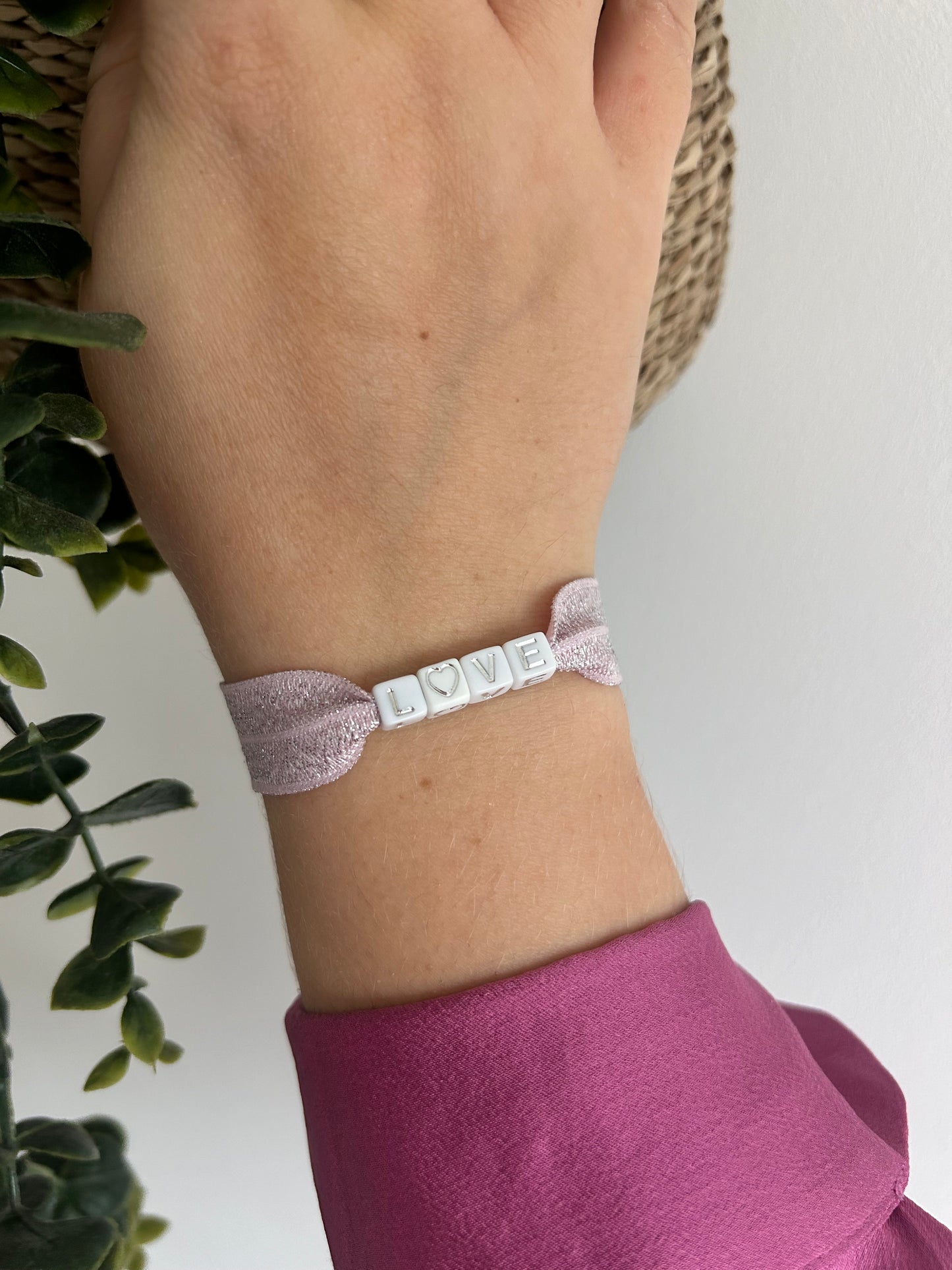 Bracelet élastique pailleté rose