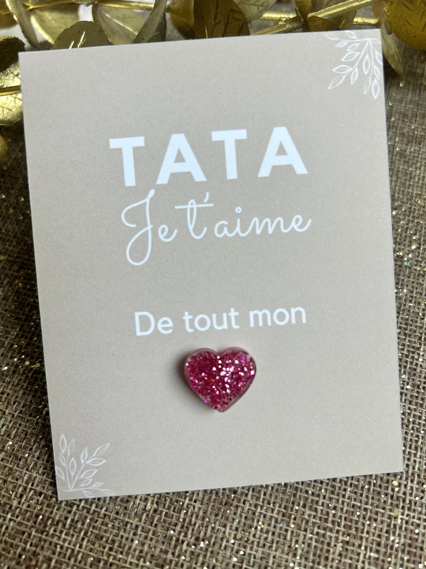 Carte personnalisable et Pins cœur en résine à paillettes