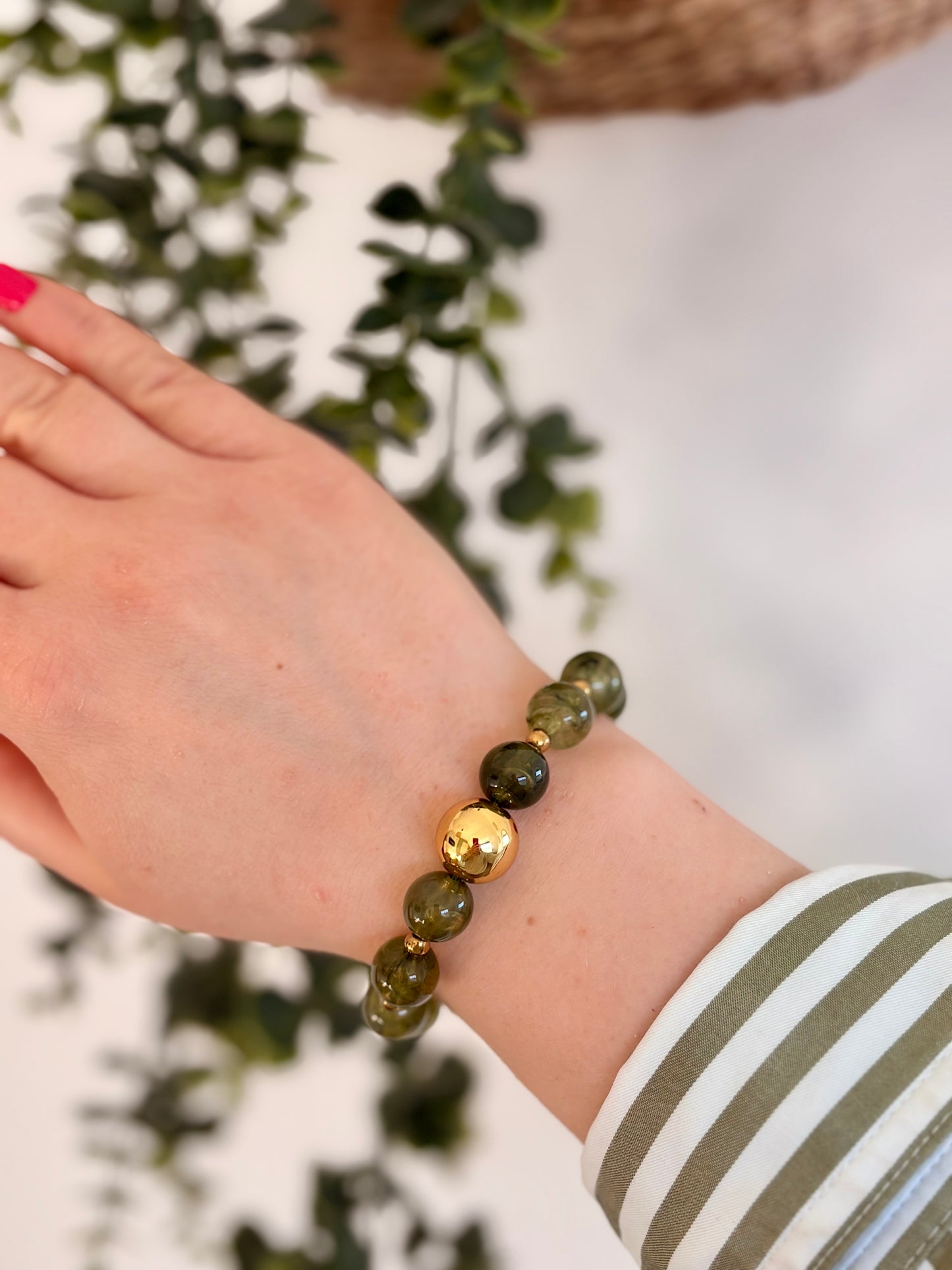 Bracelet perles AUTUMN vert olive