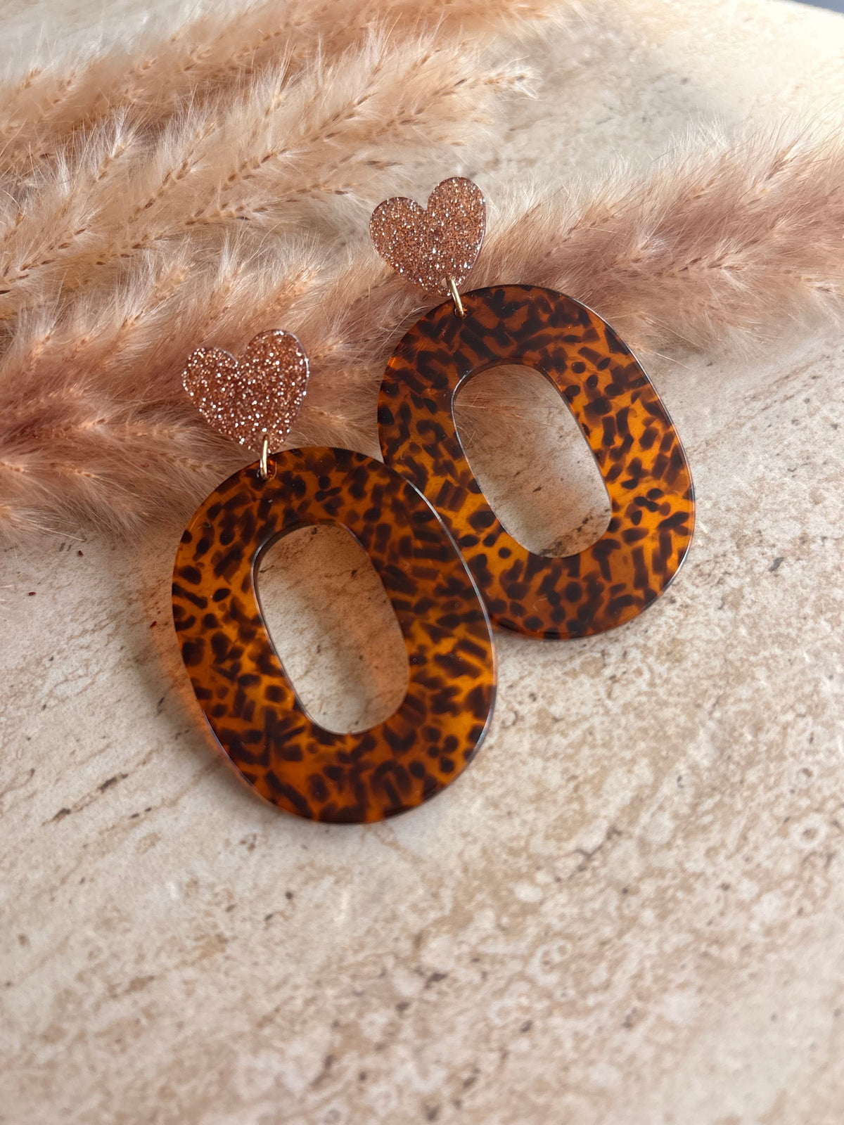 Boucles d’oreilles SOPHIA cœur et ovale à paillettes acier inoxydable