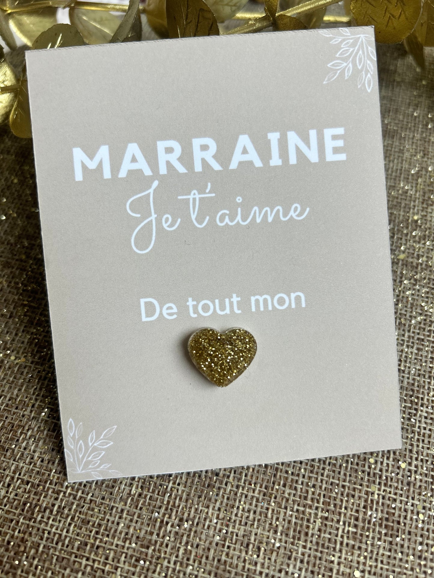 Carte personnalisable et Pins cœur en résine à paillettes