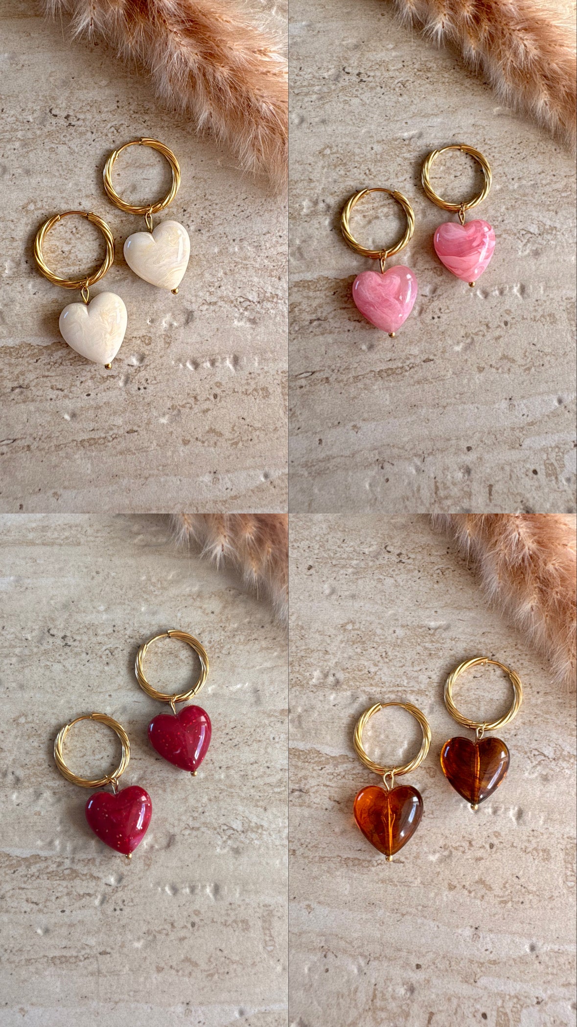 Boucles d’oreilles EVA créoles acier inoxydable et cœur en résine