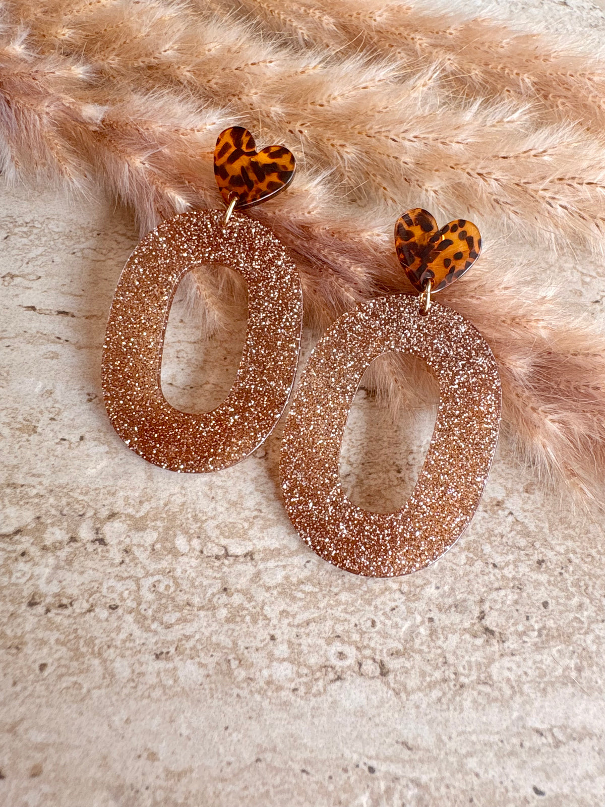 Boucles d’oreilles SOPHIA cœur et ovale à paillettes acier inoxydable