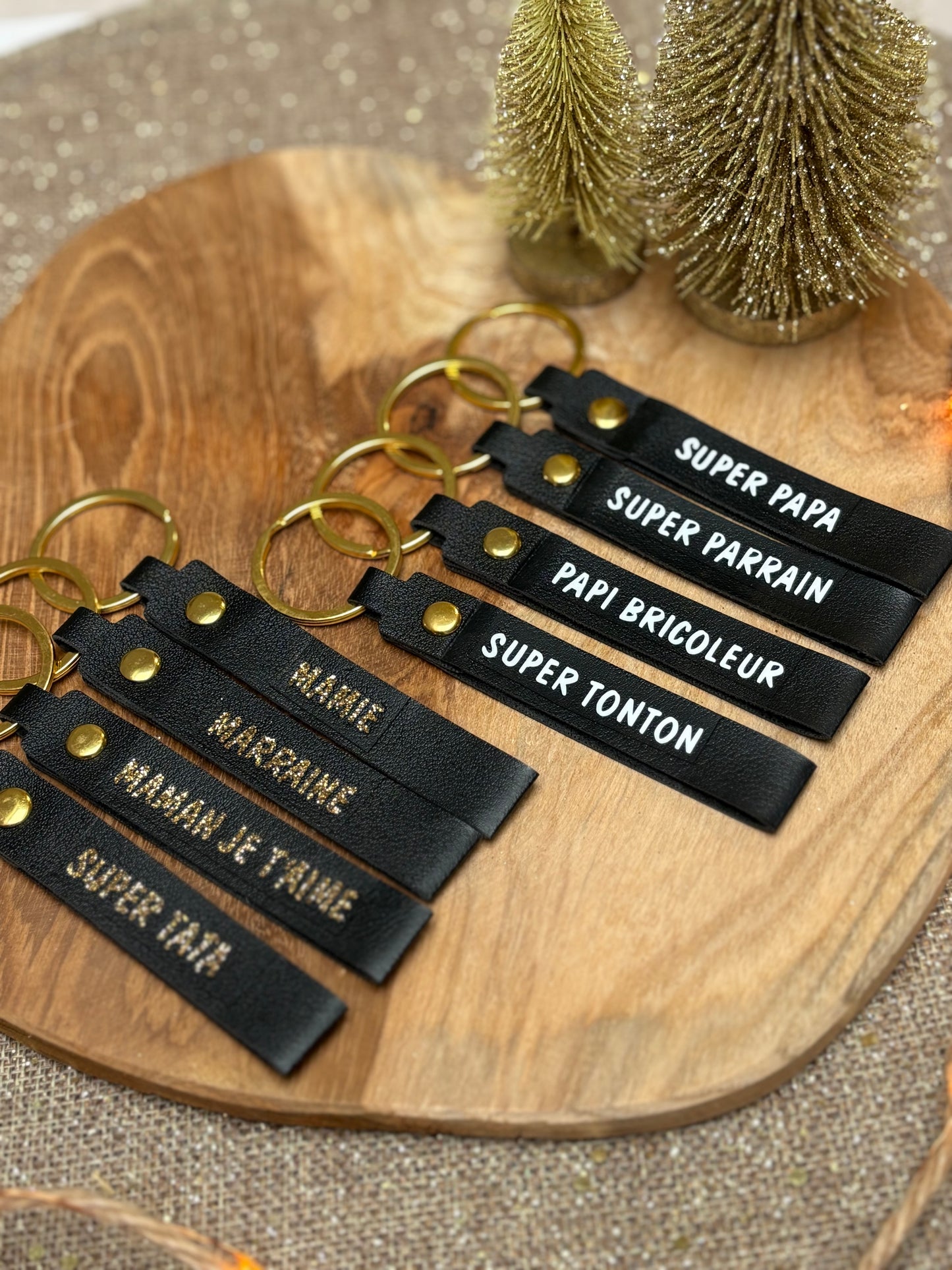 Porte clef personnalisé en simili cuir noir