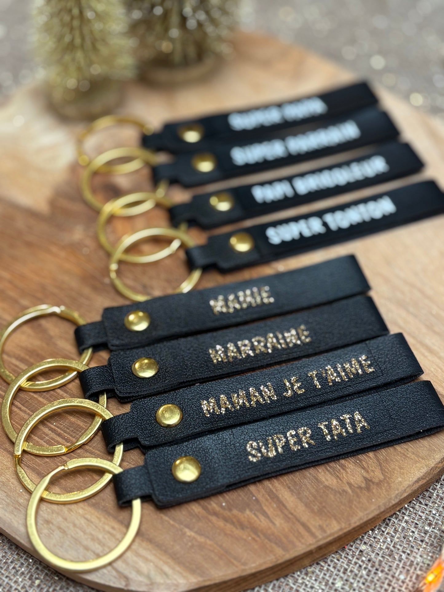 Porte clef personnalisé en simili cuir noir
