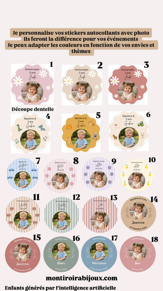 Etiquettes / Stickers autocollants personnalisés avec photo pour vos mariages, anniversaires, EVJF, baptêmes...