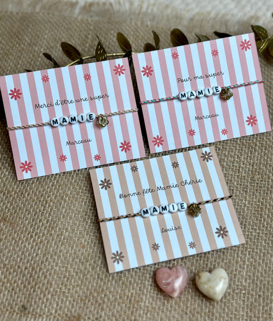 Bracelet et carte personnalisés pour la fête des Mamies