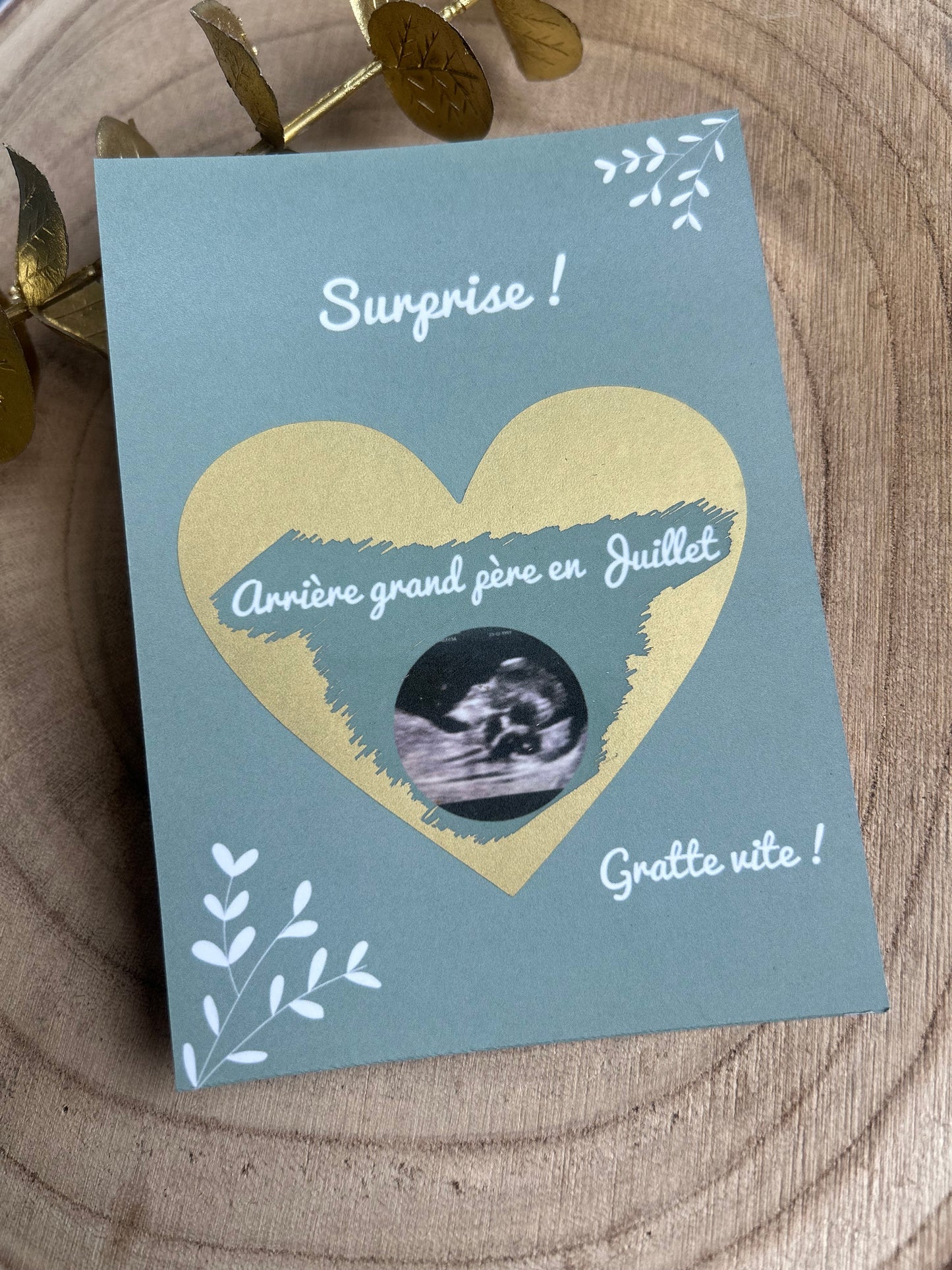 Carte à gratter personnalisable pour annonce grossesse, demande témoin/marraine… (texte 100% personnalisable) VERT SAUGE