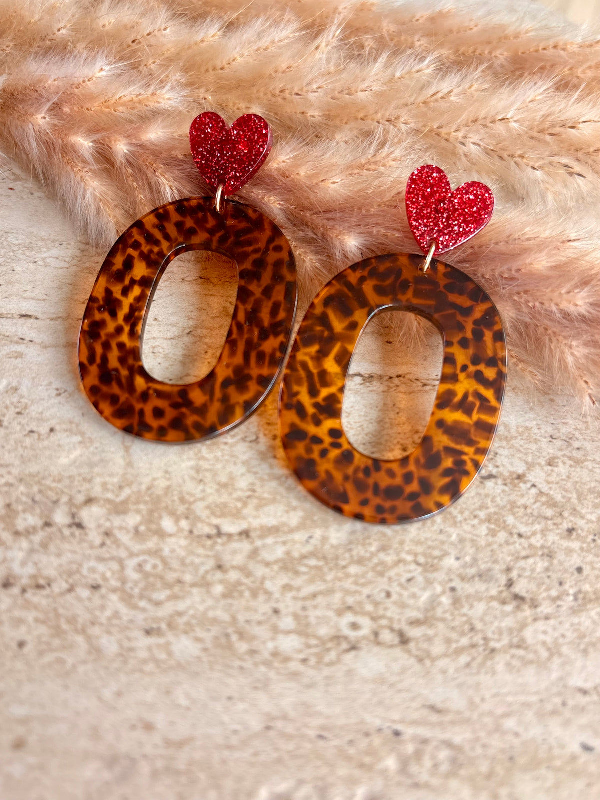 Boucles d’oreilles SOPHIA cœur et ovale à paillettes acier inoxydable