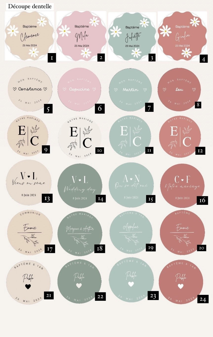 Etiquettes / Stickers autocollants personnalisés pour vos mariages, anniversaires, EVJF, baptêmes... (Copie)