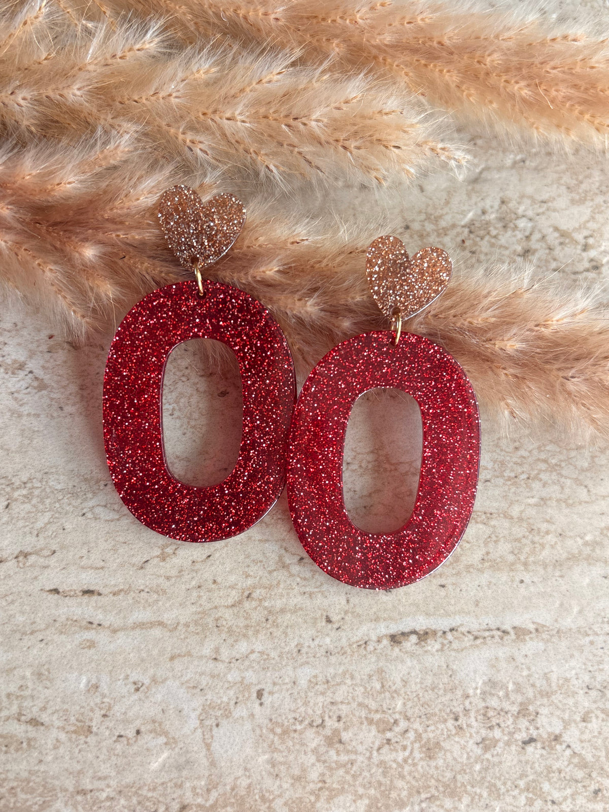 Boucles d’oreilles SOPHIA cœur et ovale à paillettes acier inoxydable