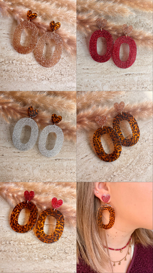 Boucles d’oreilles SOPHIA cœur et ovale à paillettes acier inoxydable