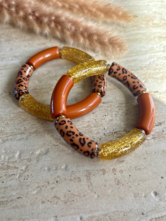 Bracelet CELIA avec ses perles tubes léopard