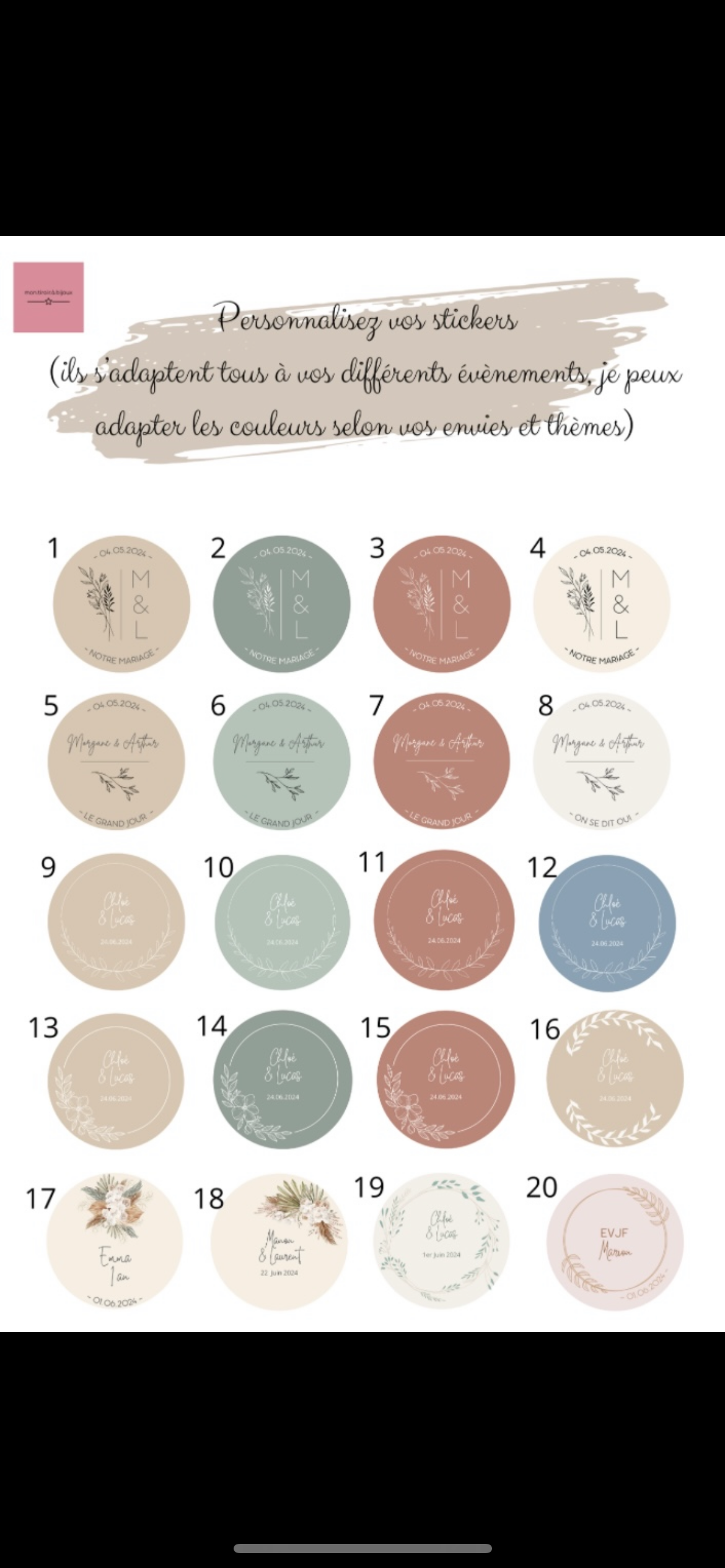 Stickers autocollants personnalisés individuellement / marque place / 4 cm