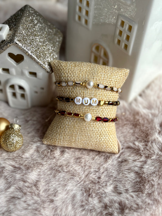 Bracelet perles en verre 3 couleurs (personnalisable ou perle d’eau douce)