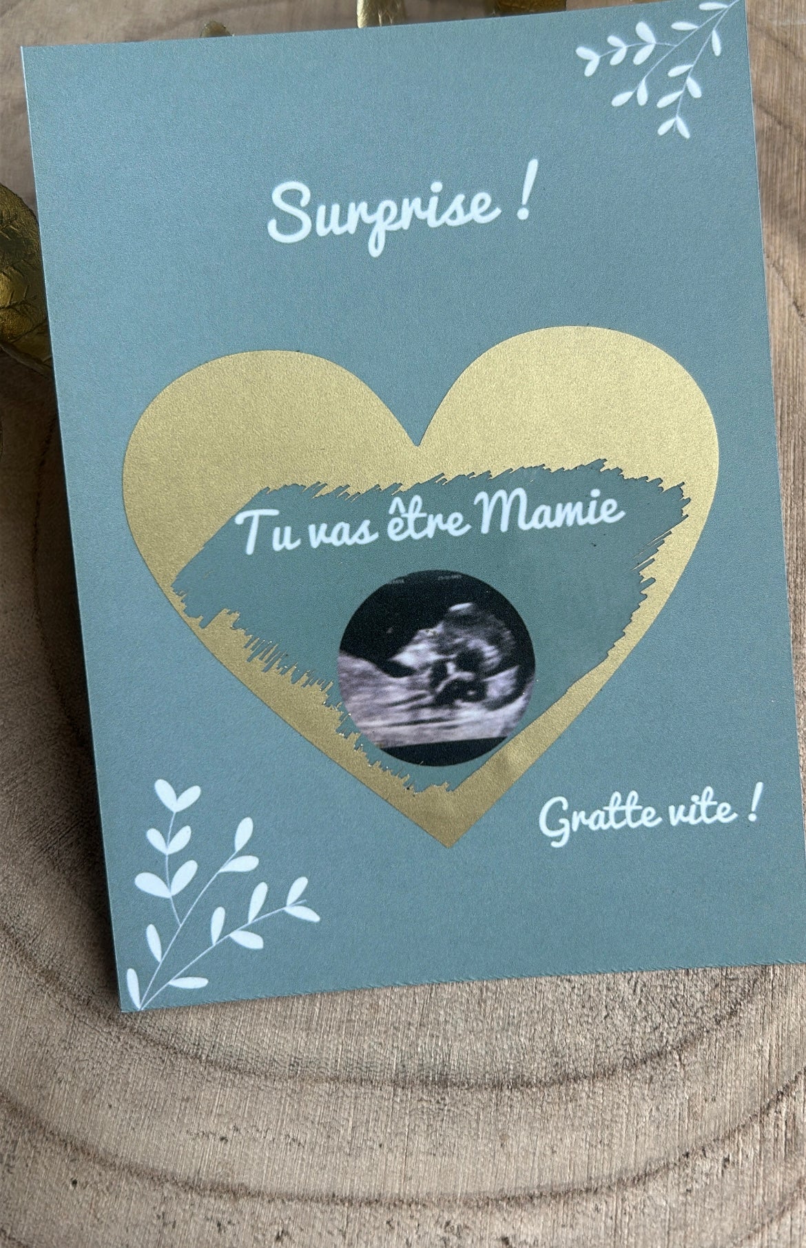 Carte à gratter personnalisable pour annonce grossesse, demande témoin/marraine… (texte 100% personnalisable) VERT SAUGE