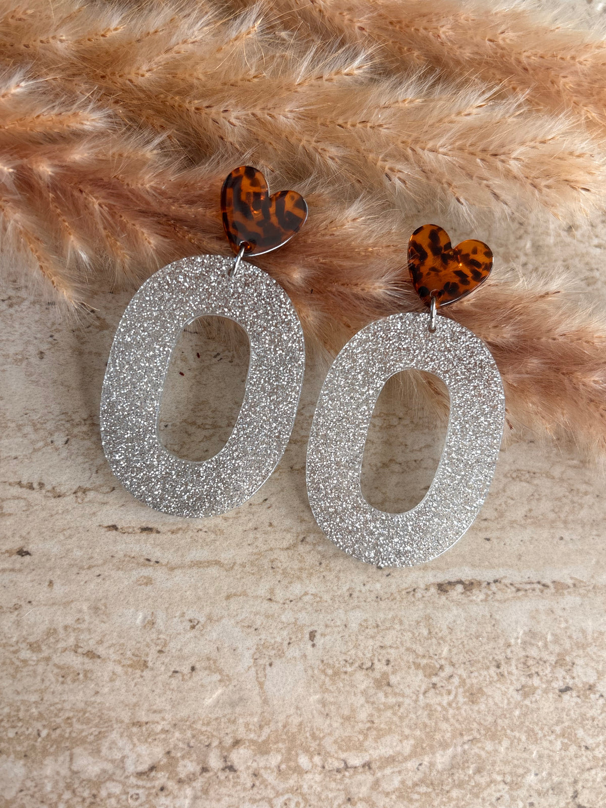 Boucles d’oreilles SOPHIA cœur et ovale à paillettes acier inoxydable