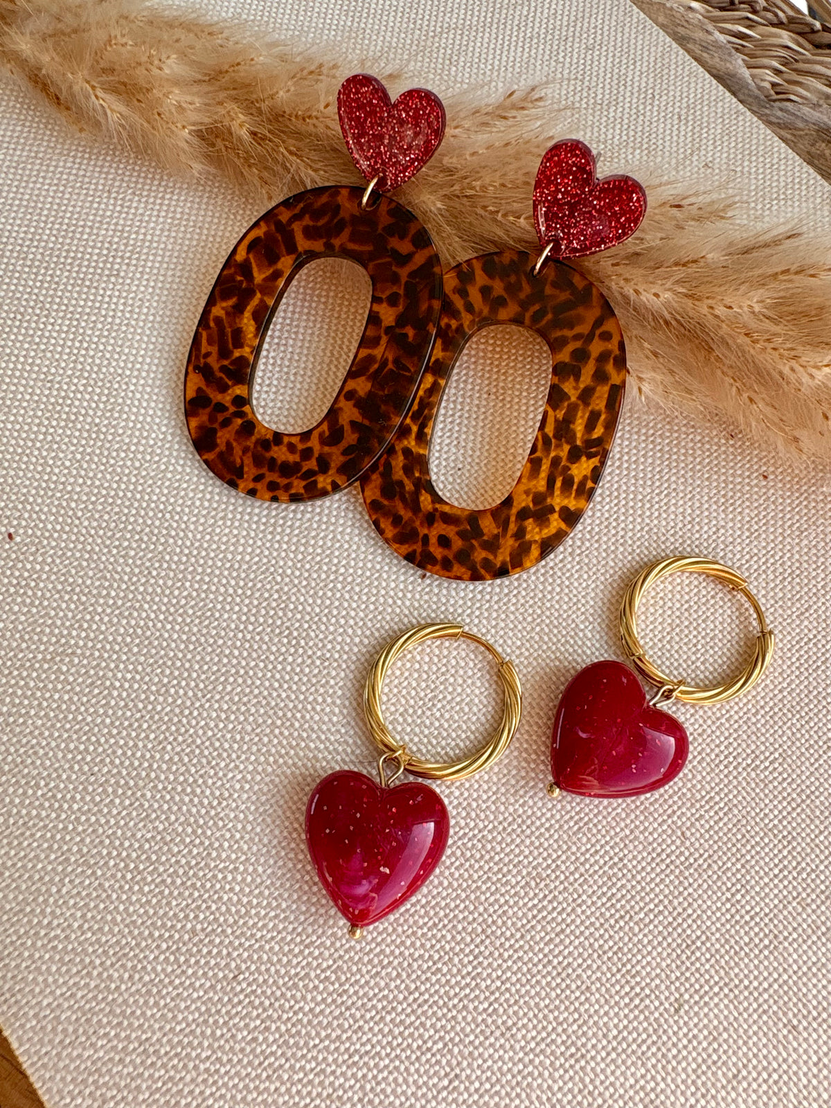 Boucles d’oreilles SOPHIA cœur et ovale à paillettes acier inoxydable