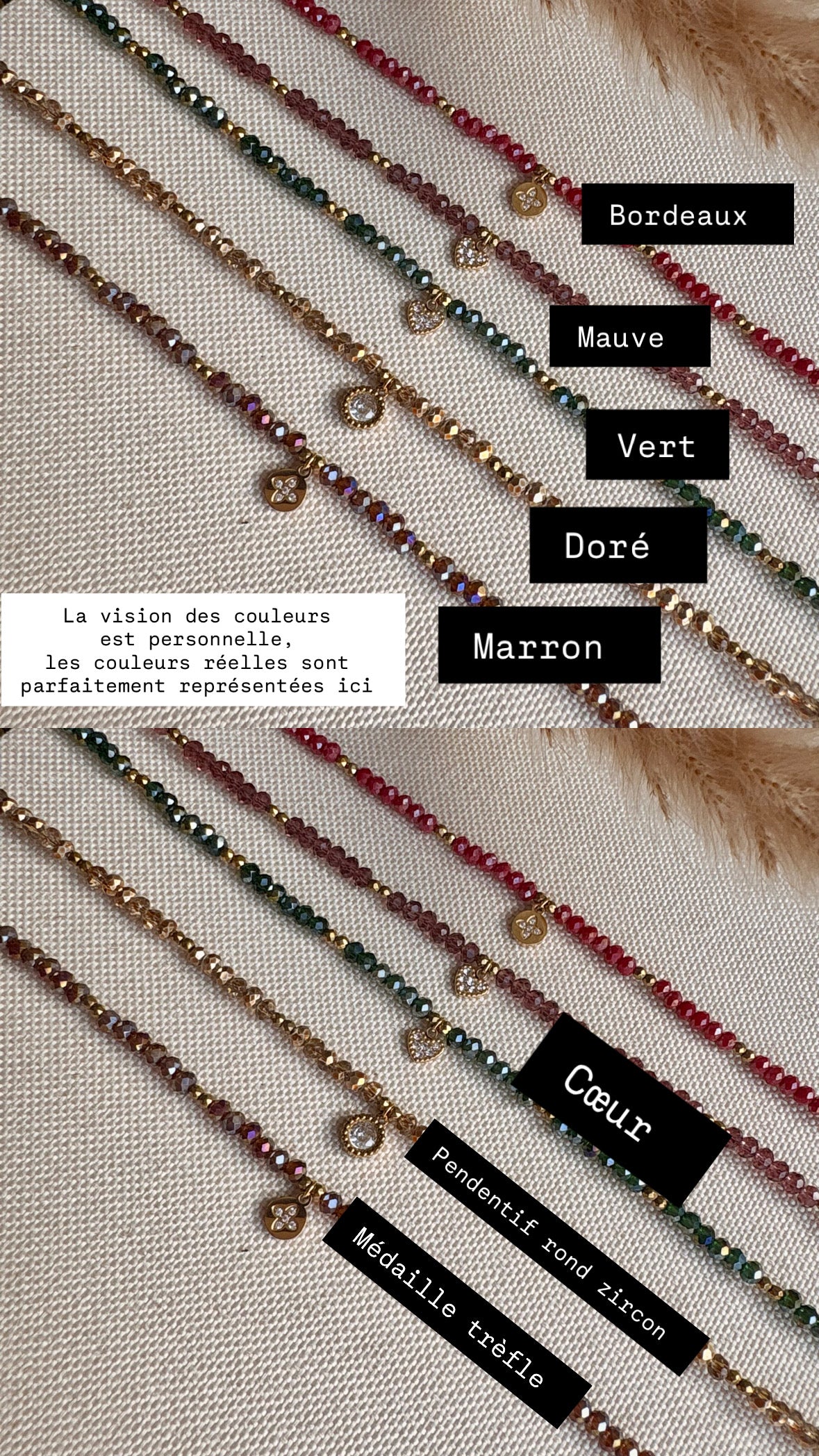Collier ELSA avec ses perles à facettes colorées, hématite et pendentif