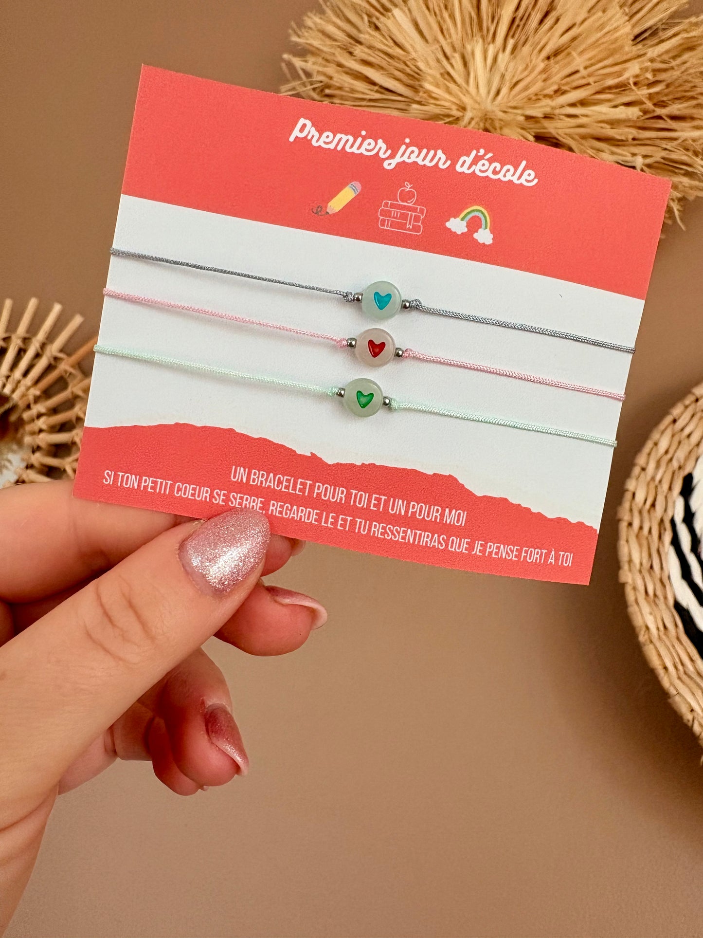 Trio de bracelets coeurs parents/enfant Rentrée scolaire
