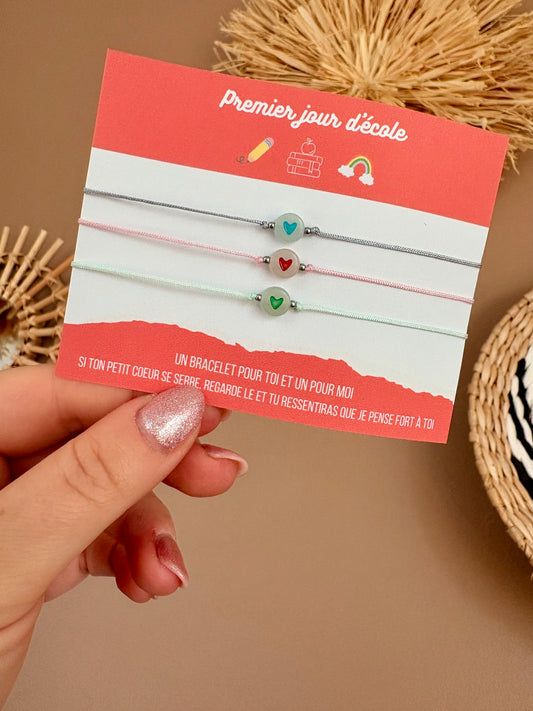 Trio de bracelets coeurs parents/enfant Rentrée scolaire