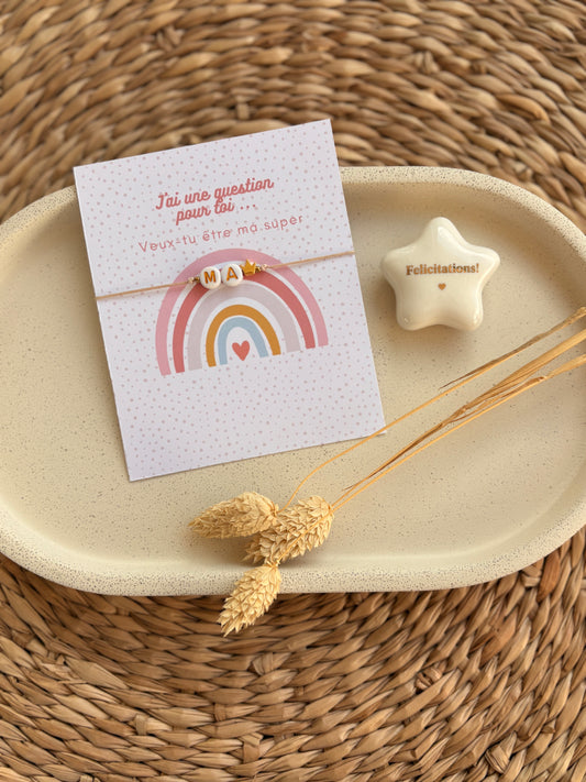 Carte demande Marraine arc en ciel rose (bracelet non inclus)