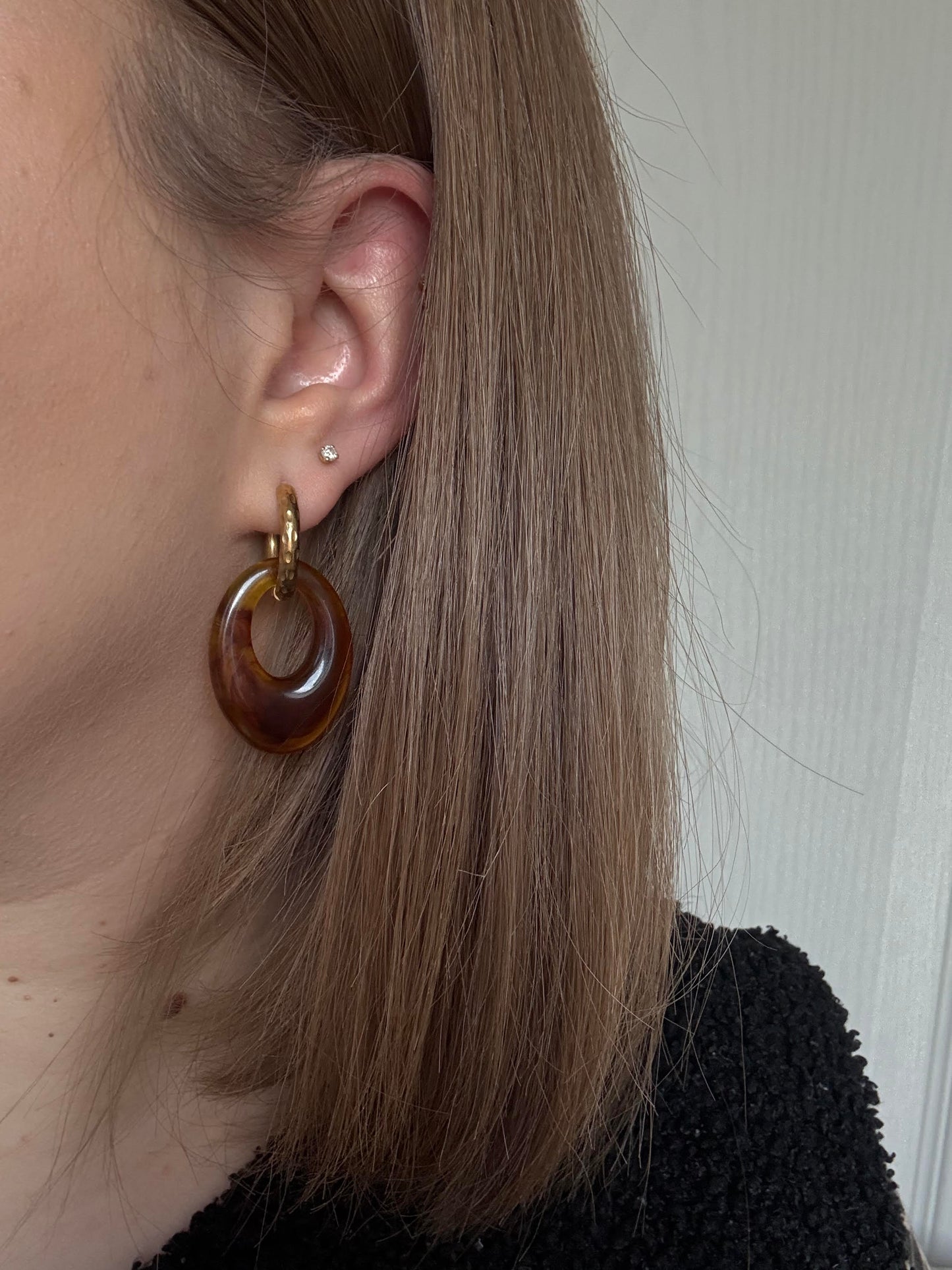 boucles d'oreilles ovales marron -créoles en acier inoxydable - bijoux femme fait main