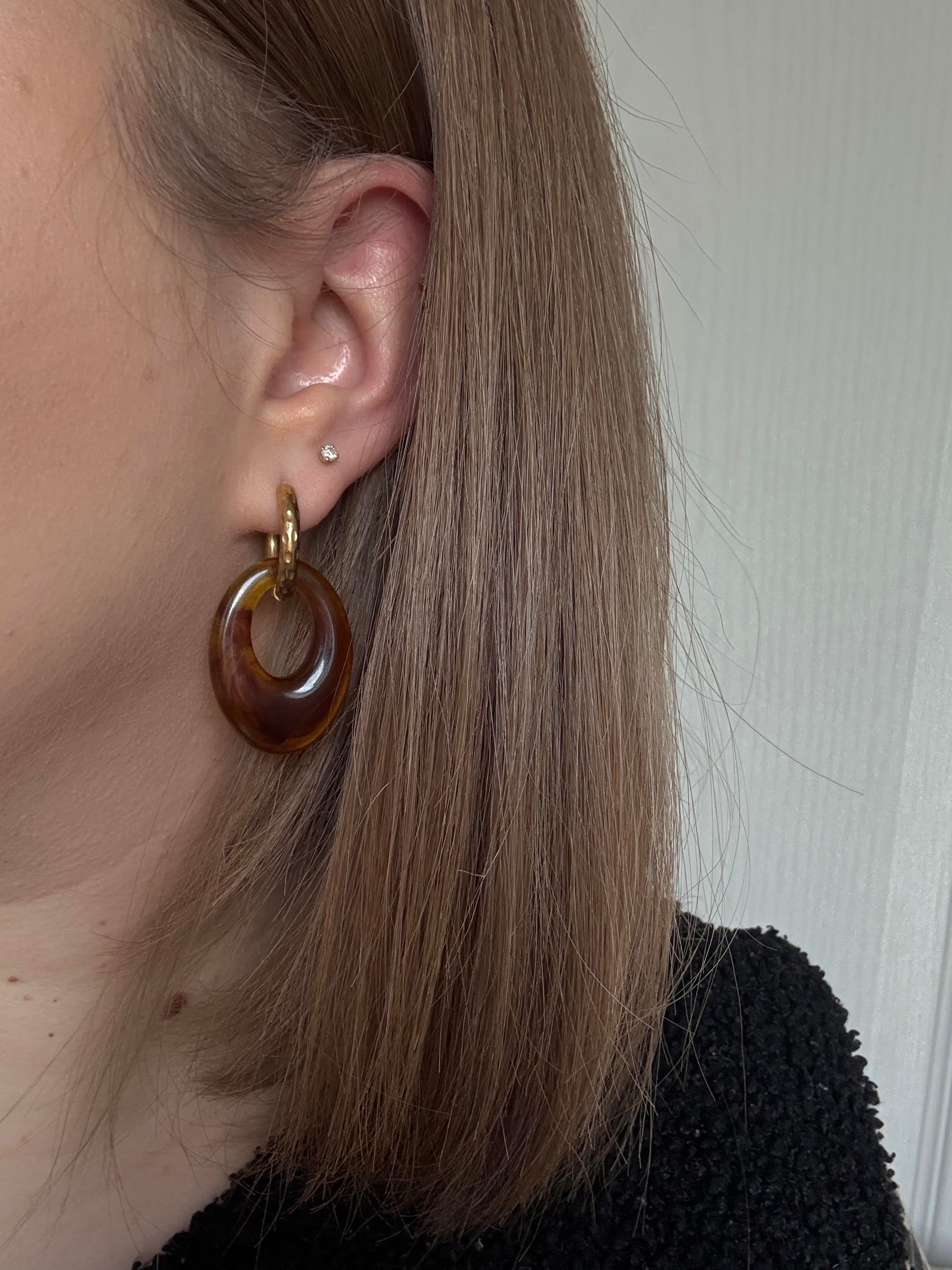 boucles d'oreilles ovales marron -créoles en acier inoxydable - bijoux femme fait main