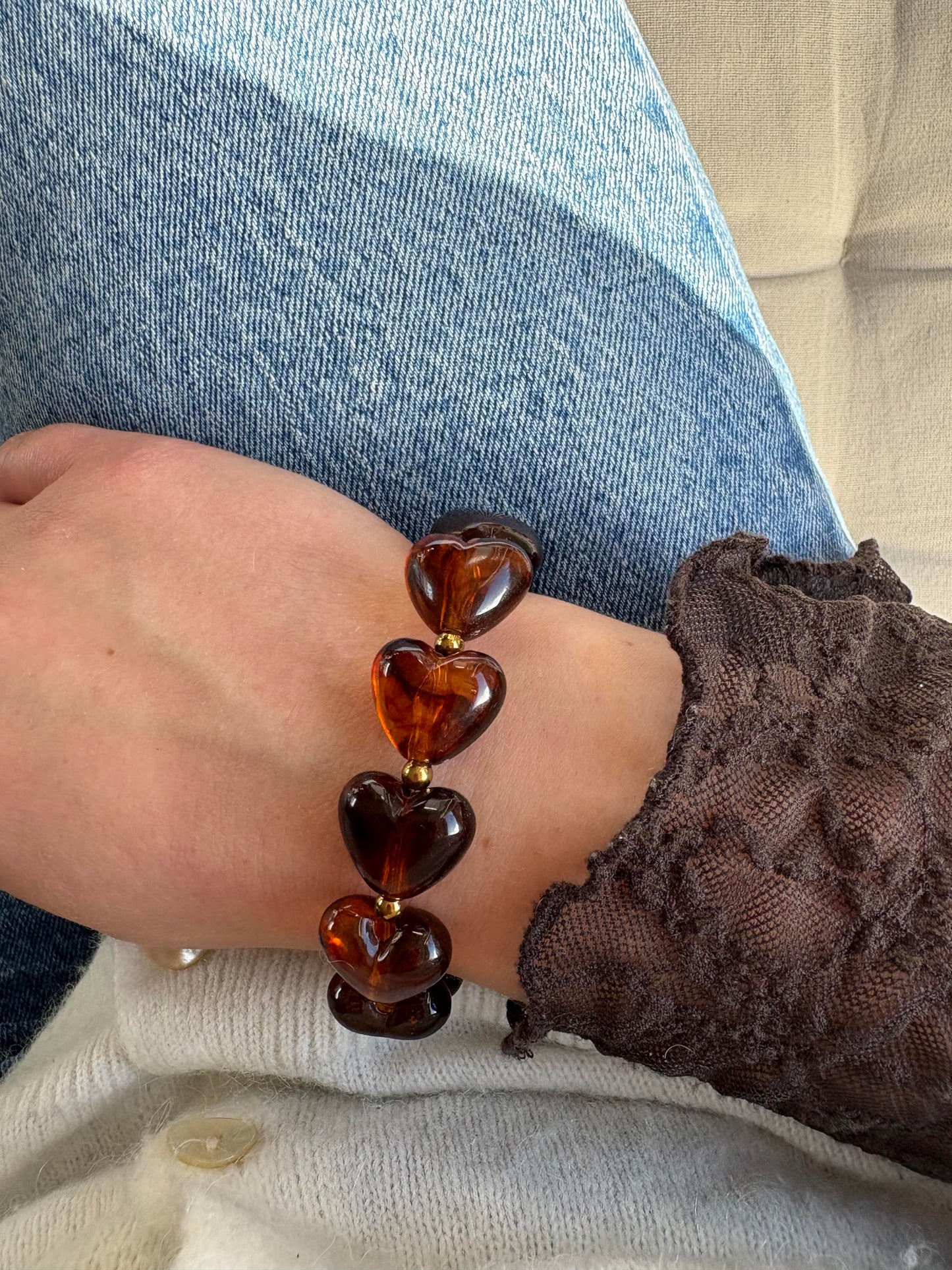 Bracelet perles en forme de coeurs - bijoux fait main femme - cadeau femme saint valentin