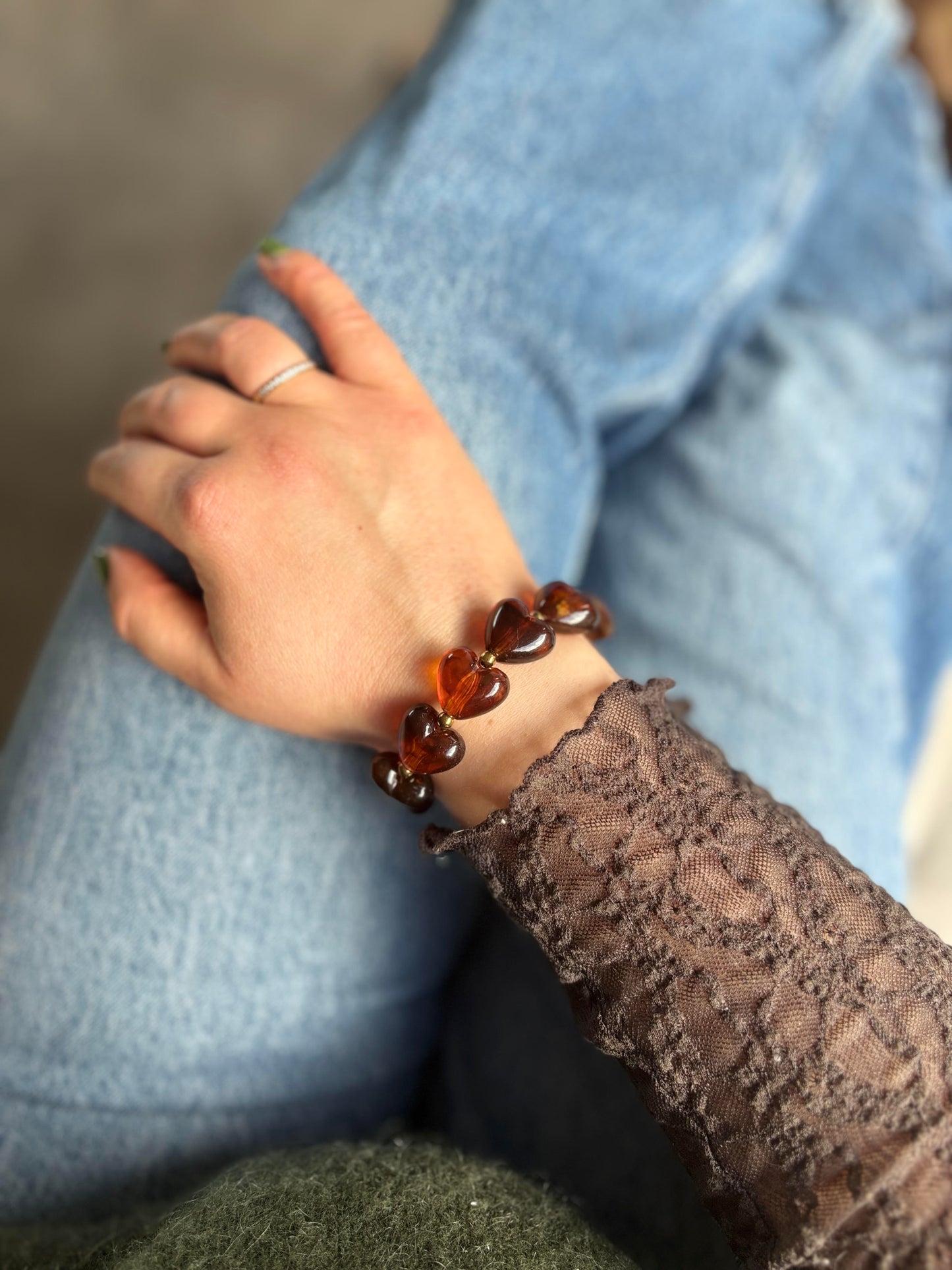 Bracelet perles en forme de coeurs - bijoux fait main femme - cadeau femme saint valentin